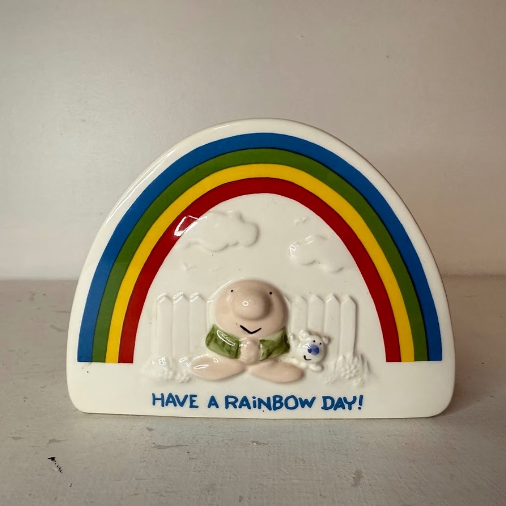 Vintage Ziggy Have A Rainbow Day Napkin Holder Mail Holder 80s 1980s Ceramic